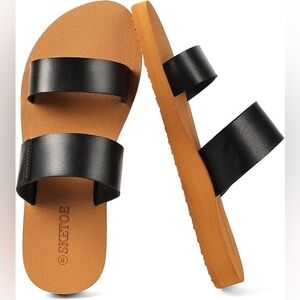 Sketoe Dual Strap Black and Brown Slides